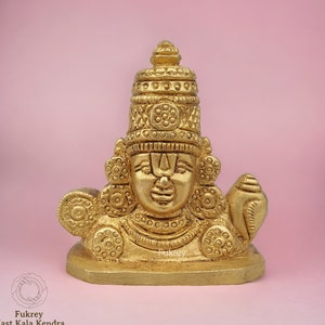 3&quot; Inch Brass Tirupati Balaji Bust, Lord Balaji Statue, Lord Vishnu idol,  Shree Shri Venkateswara Bust for home decor, Balaji Sculpture
