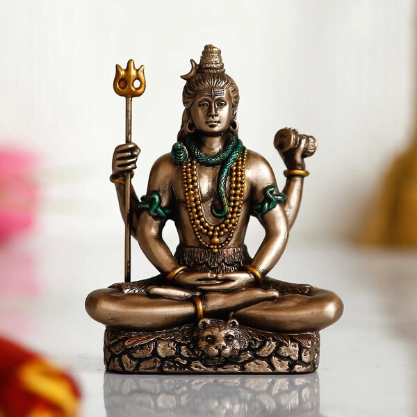 Statue de Shiva, 3 pouces en bronze contrecollé Lord Shiv Idol, Siva Murti, Mahadeva, Rudra, Shankara, Adiyogi, dieu hindou de la méditation, yoga, danse, cadeau