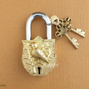 Brass Bird PadLock With Keys, Indian HandCrafted Functional Unique Lock, Hardware Accessories, Antique Locks, Unique Home Decor, Brass Locks