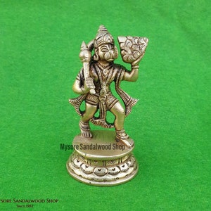 4&quot; Inch Fine Hanuman Idol Brass Lord Hanuman Staue, Sanjivani Mountain Bajrangbali Murti, Monkey god, Ram bhakt, god of Strength, Victory