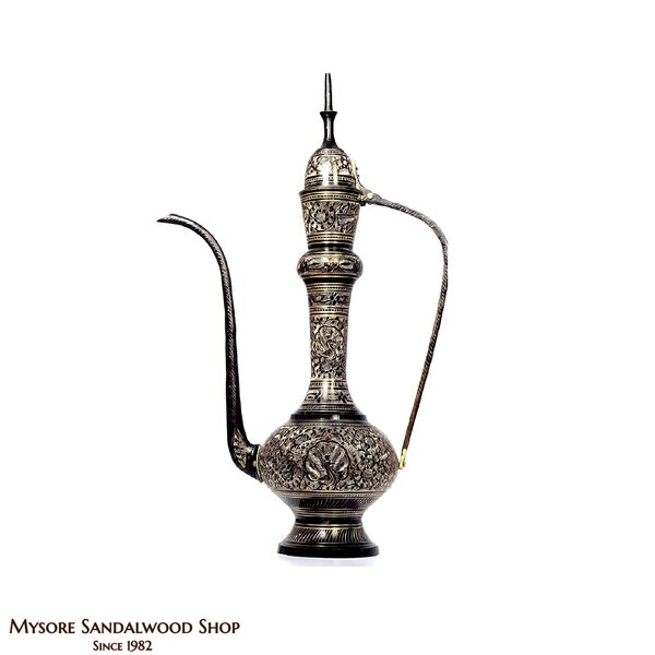 Brass Surahi, Antique Royal Indian Aftaba, 15" Inch Vintage Goglet Jug, Teapot, Pitcher, Surai, Metal Teapot, Vintage Pitcher, Mughal Surahi