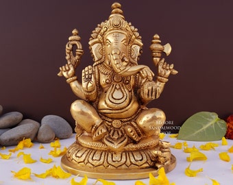 Brass Ganesh Statue, Brass Ganesha Idol,Lord Ganesha Statue, Ganesha Statue, 7" Inch Brass Elephant Good Luck God,Vinayaka Statue,home decor