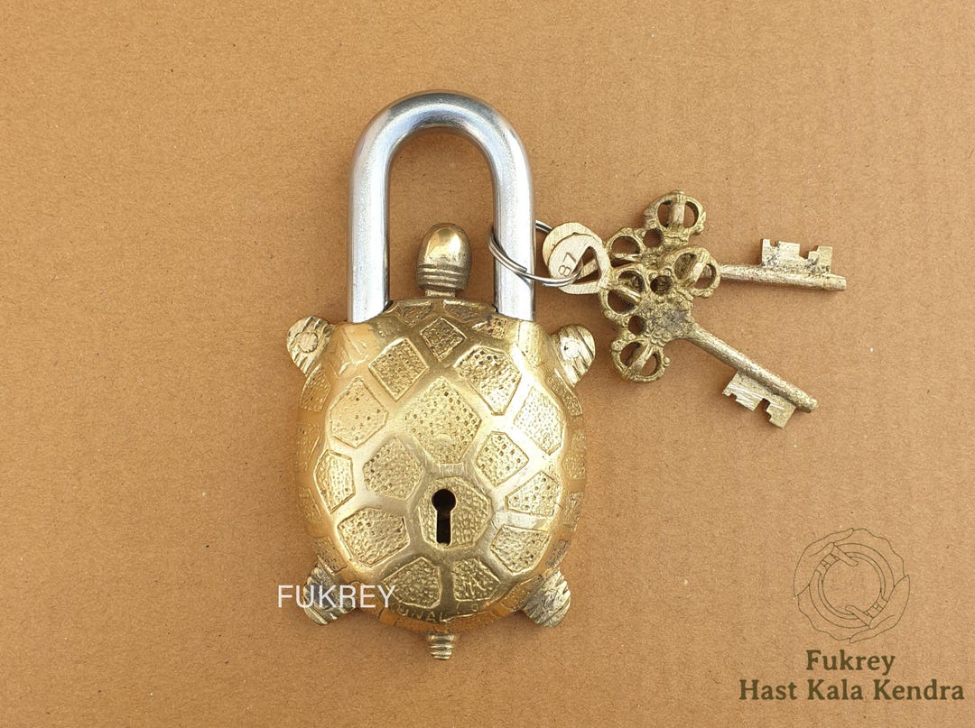 Brass Turtle Tricky Padlock With Keys, Handcrafted Functional Feng Shui ...