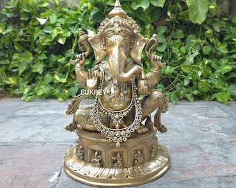 大型ブロンズ製ガネーシャ像、インド寺院装飾品（高さ24インチ