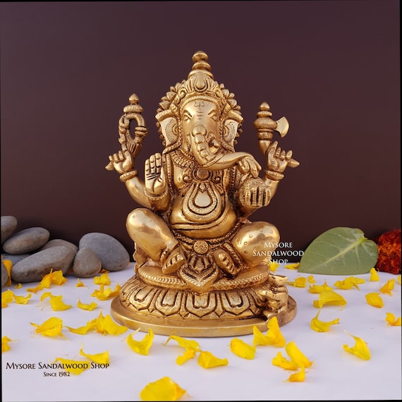 Brass Ganesh Statue, Brass Ganesha Idol,Lord Ganesha Statue, Ganesha Statue, 7" Inch Brass Elephant Good Luck God,Vinayaka Statue,home decor
