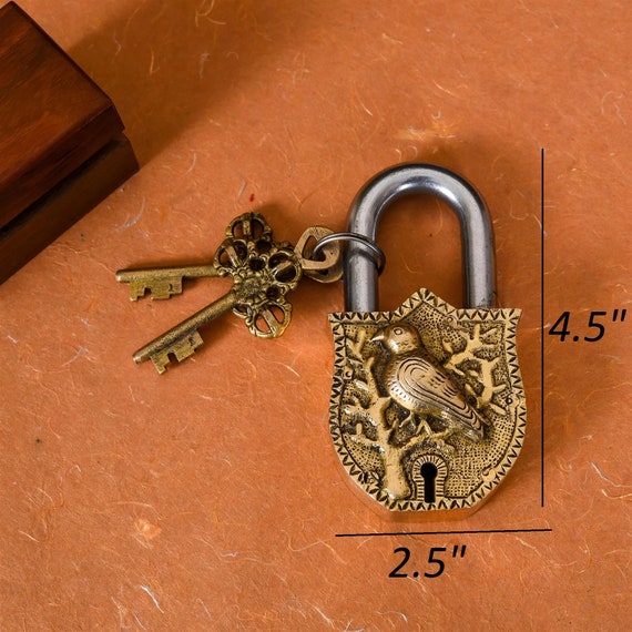 Brass Bird Padlock With Keys, Indian Handcrafted Functional Unique Lock,  Hardware Accessories, Antique Locks, Unique Home Decor, Brass Locks 