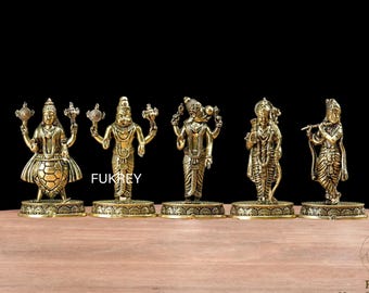 Brass Superfine Vishnu Dhashavtara Statue Set idols Murti Small 10 Ten Incarnations of Lord Vishnu, Hindu God Vishnu Avatars, Dasavtar Morti