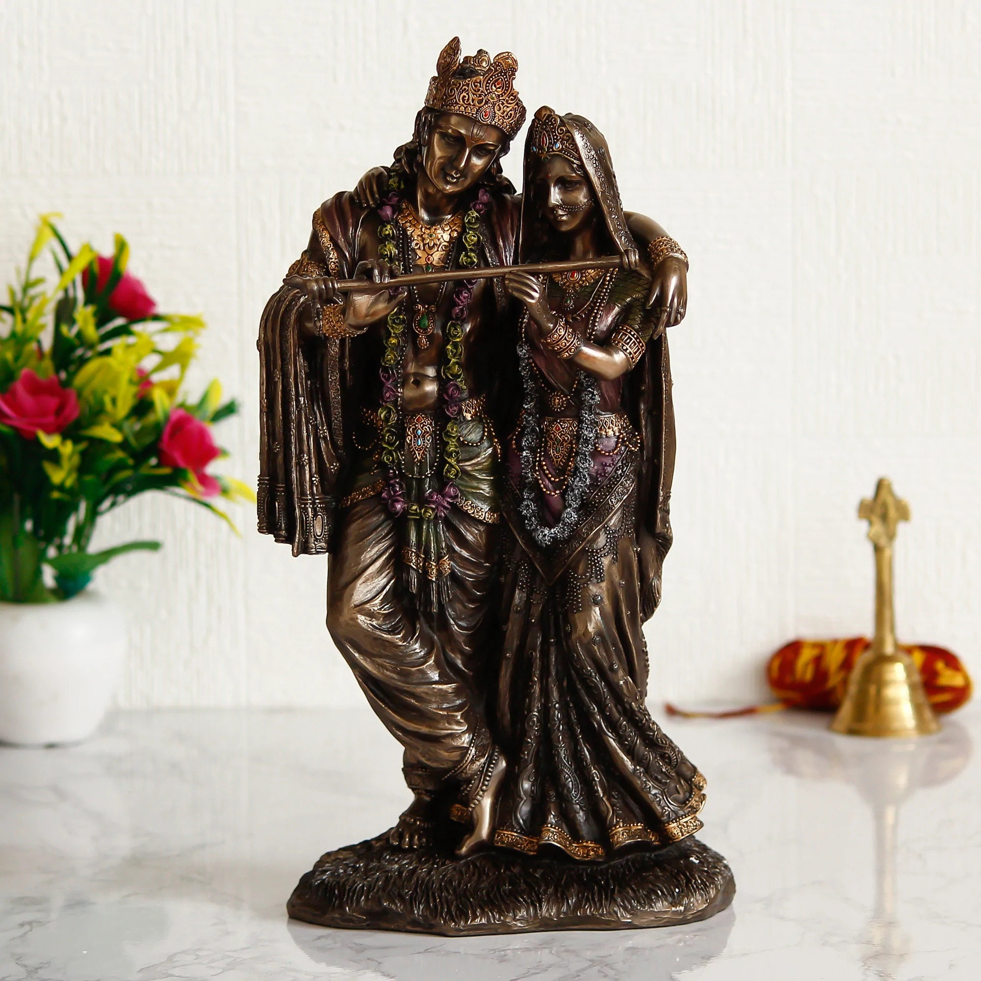 Radha Krishna Idol 11 Inch Bonded Bronze Radha Krishna Statue Standing Krishna Radha Murti