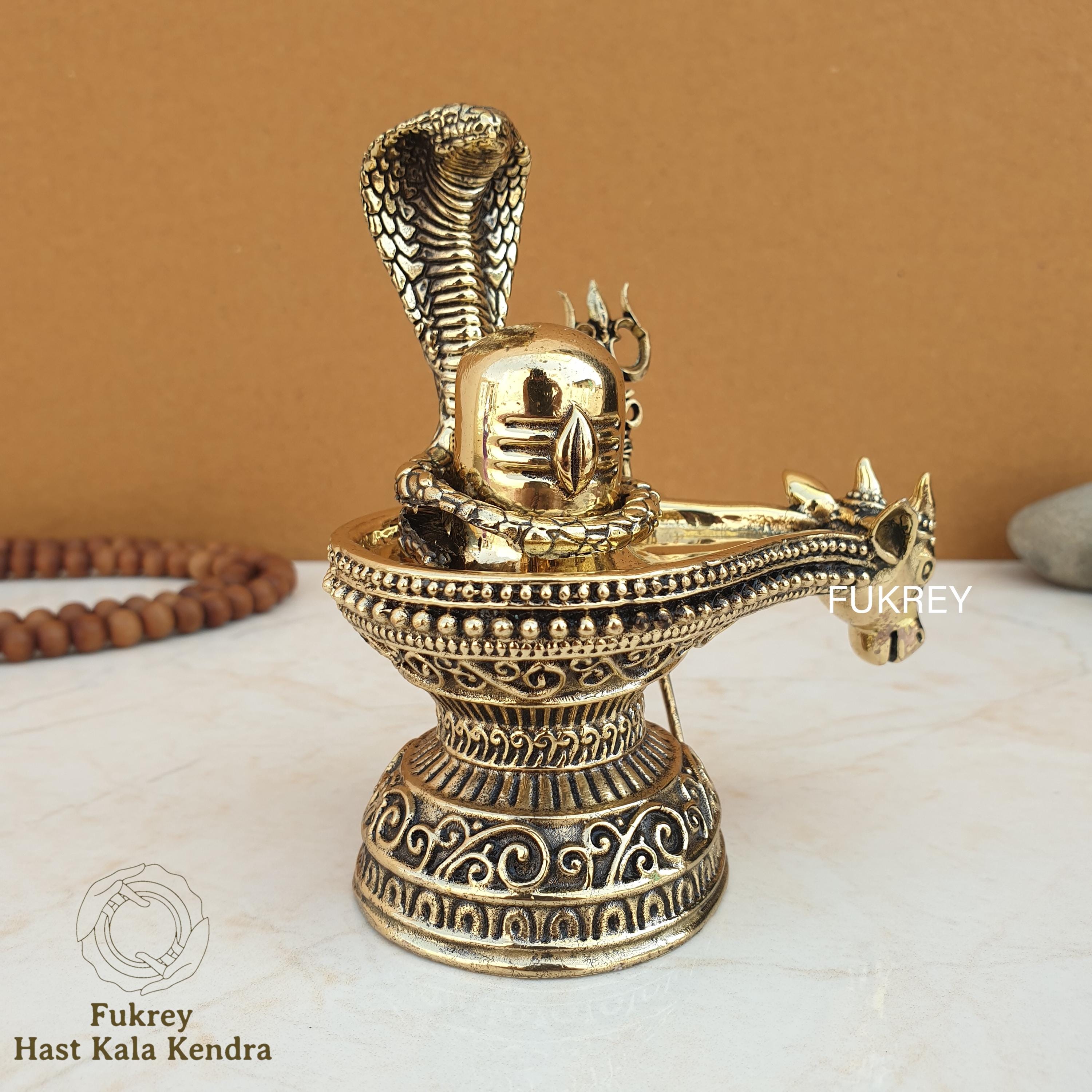 Shiva Lingam and Trishul シヴァ インド Superfine Brass Shiva Lingam With Trishul & Naga Shivling for