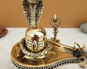 Superfine Brass Shiva Lingam With Trishul & Naga Shivling for