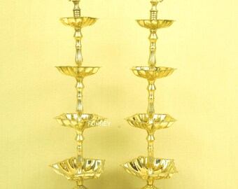 12" Handcrafted Brass Diya Stand, Indian Temple Oil Lamp Set, Traditional Puja Decor, Spiritual Home & Festival Gifts