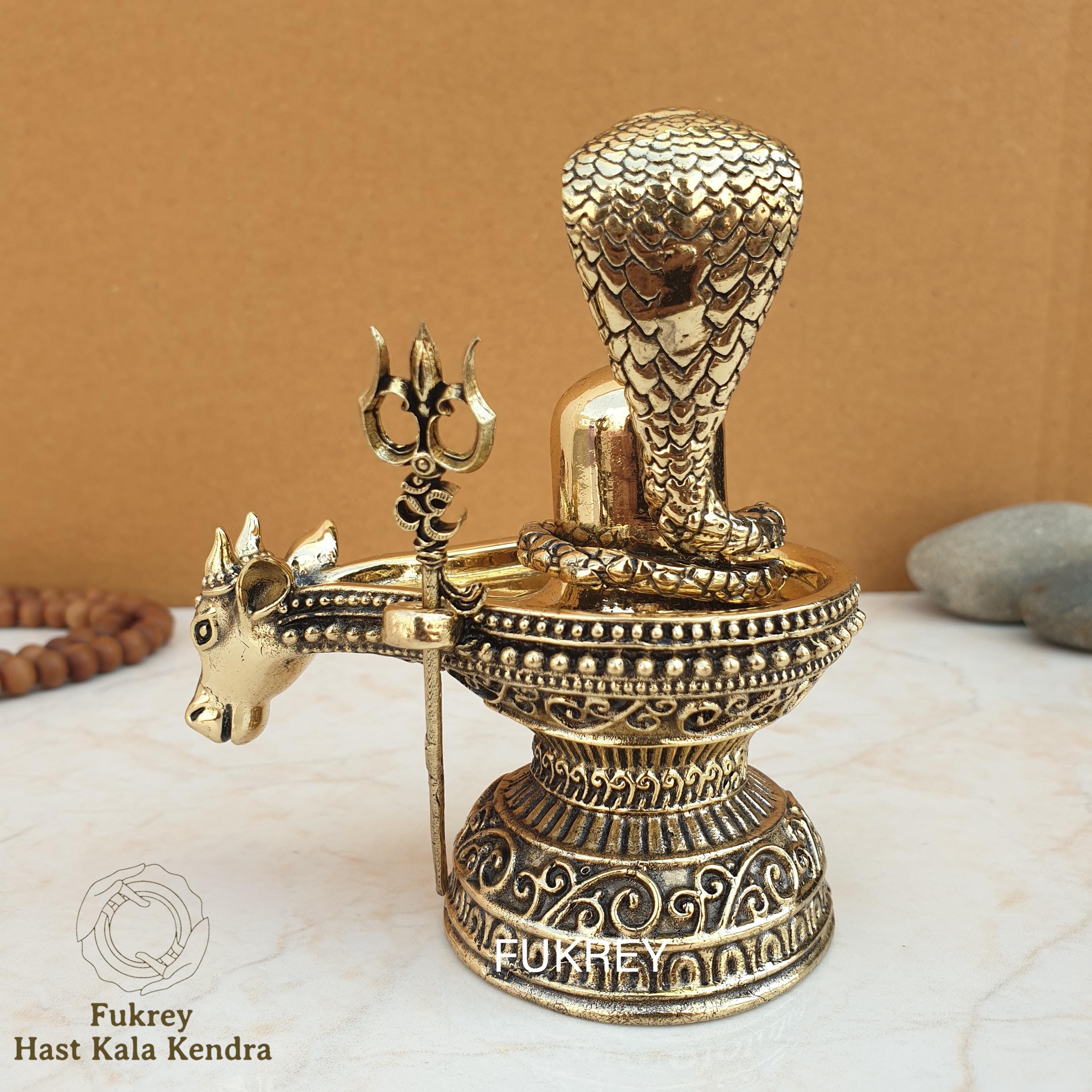 Shiva Lingam and Trishul シヴァ インド Superfine Brass Shiva Lingam With Trishul & Naga Shivling for