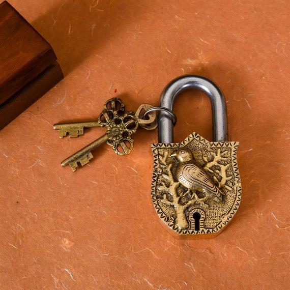 Brass Bird Padlock With Keys, Indian Handcrafted Functional Unique Lock,  Hardware Accessories, Antique Locks, Unique Home Decor, Brass Locks 