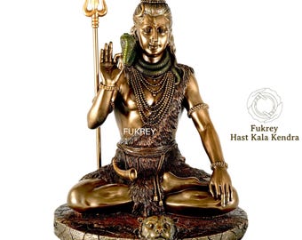 Estatua grande de Shiva de 10", ídolo del Señor Shiva de bronce unido, bendición Shiva Murti, figura de Siva, Shiv Adiyogi Shiv Shankar ki Morti, meditación de yoga