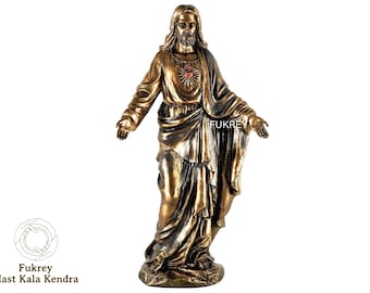 8" Jesus Statue Bonded Bronze Divine Mercy Jesus Christ Figure, Christian Catholic Idol Lord Jesus Christ Christian God Altar Sculpture Gift