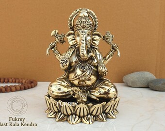 5" Ganesha Statue in Brass Superfine Brass Ganesh Figure Lord Ganesha Hindu Elephant Head God Ganapati Idol Good Luck & New Beginnings Gifts