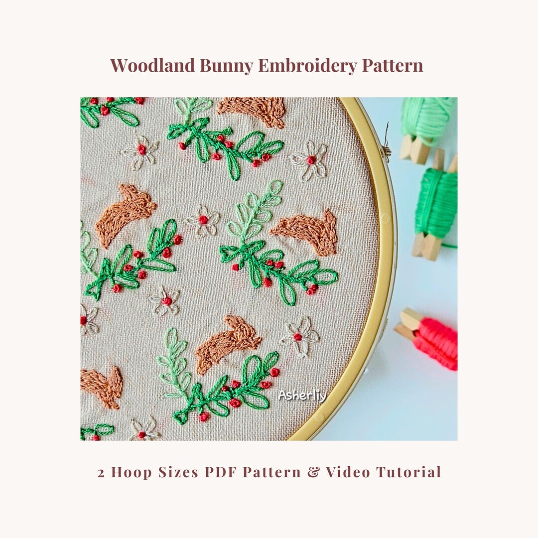 Woodland Bunny Embroidery Pattern PDF — Beginner Hand Embroidery Hoop ...