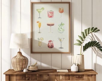 Klassieke cocktailprints | Aquarel drankje kunst aan de muur, barwagen decor, keuken afdrukbare kunstwerken digitale download