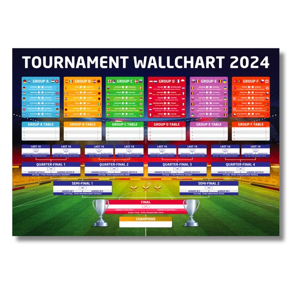 Euro Tournament Wallchart 2024 | Germany Euro Themed Wallchart | Track The Scores and Follow the Full Schedule | Football Poster