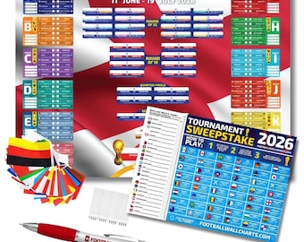 England World Cup 2026 Tournament Wallchart Bundle, Football Sweepstake Kit, 48 Nations A1 A2