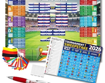 World Cup 2026 Wallchart Bundle, Football Tournament Poster, Sweepstake Kit (A1/A2)