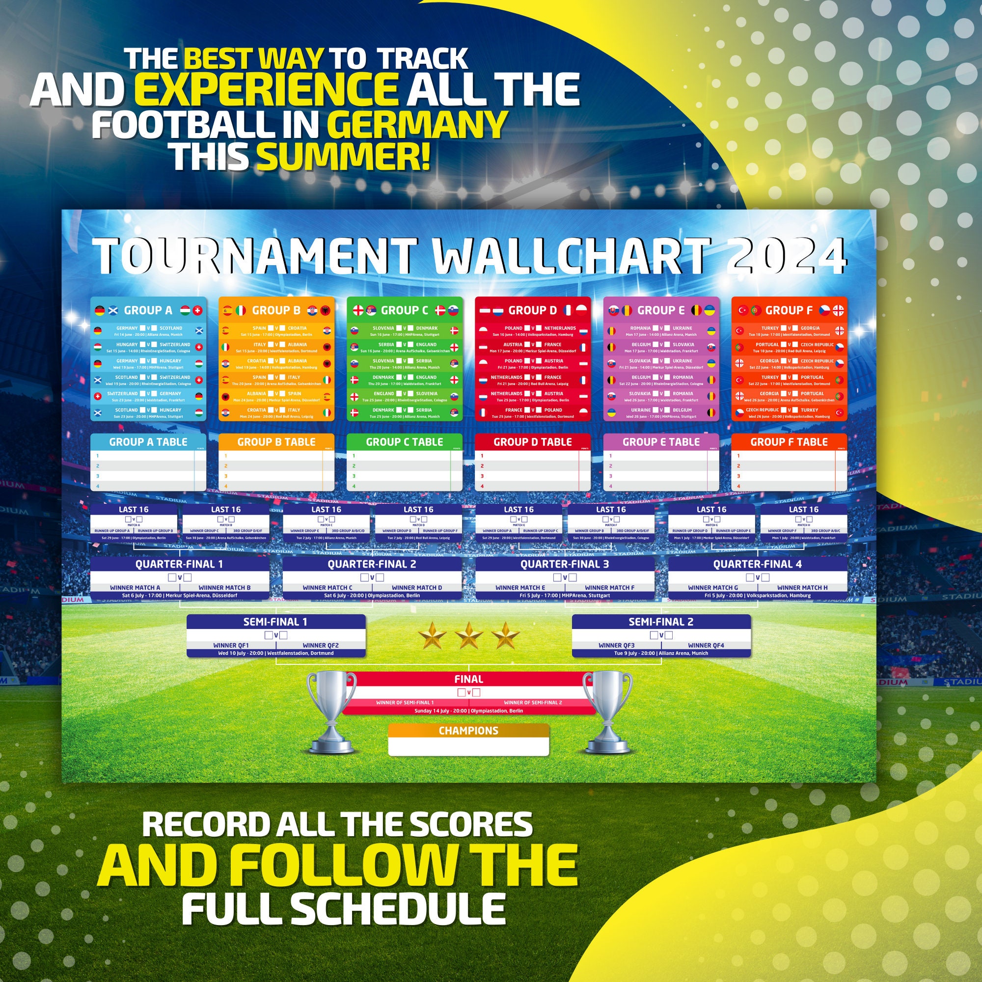 Euro Tournament Wallchart 2024 Premium Quality A2/A1 Wallchart to Track