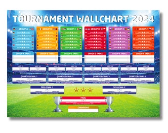 Gráfico mural del torneo europeo 2024 / Gráfico mural A2/A1 de calidad premium para realizar un seguimiento de todas las puntuaciones y seguir el calendario completo