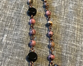 Multi-color Rhodonite and Black Copper Rosary