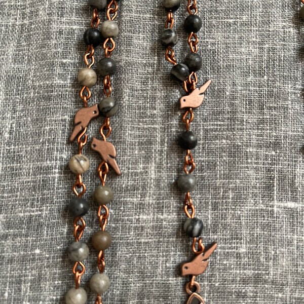 Petite Grey Marbled and Copper Handmade Rosary Set