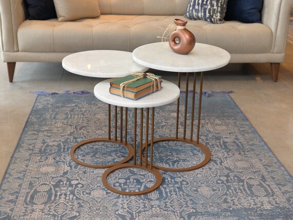 White Marble Top Coffee Table With Matte Gold Legs Contemporary