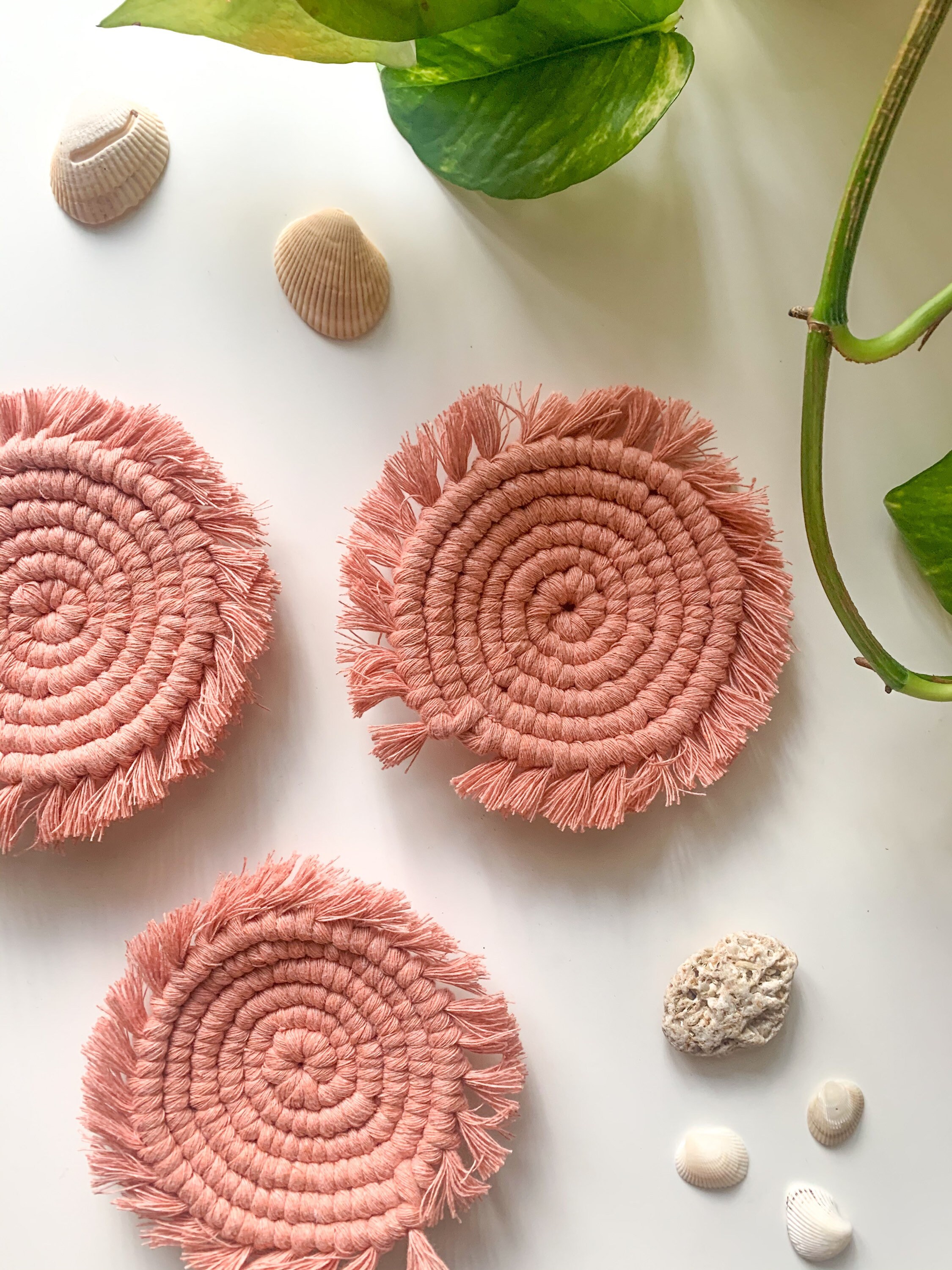 Macramé coasters Homemade housewares Cotton coasters Etsy