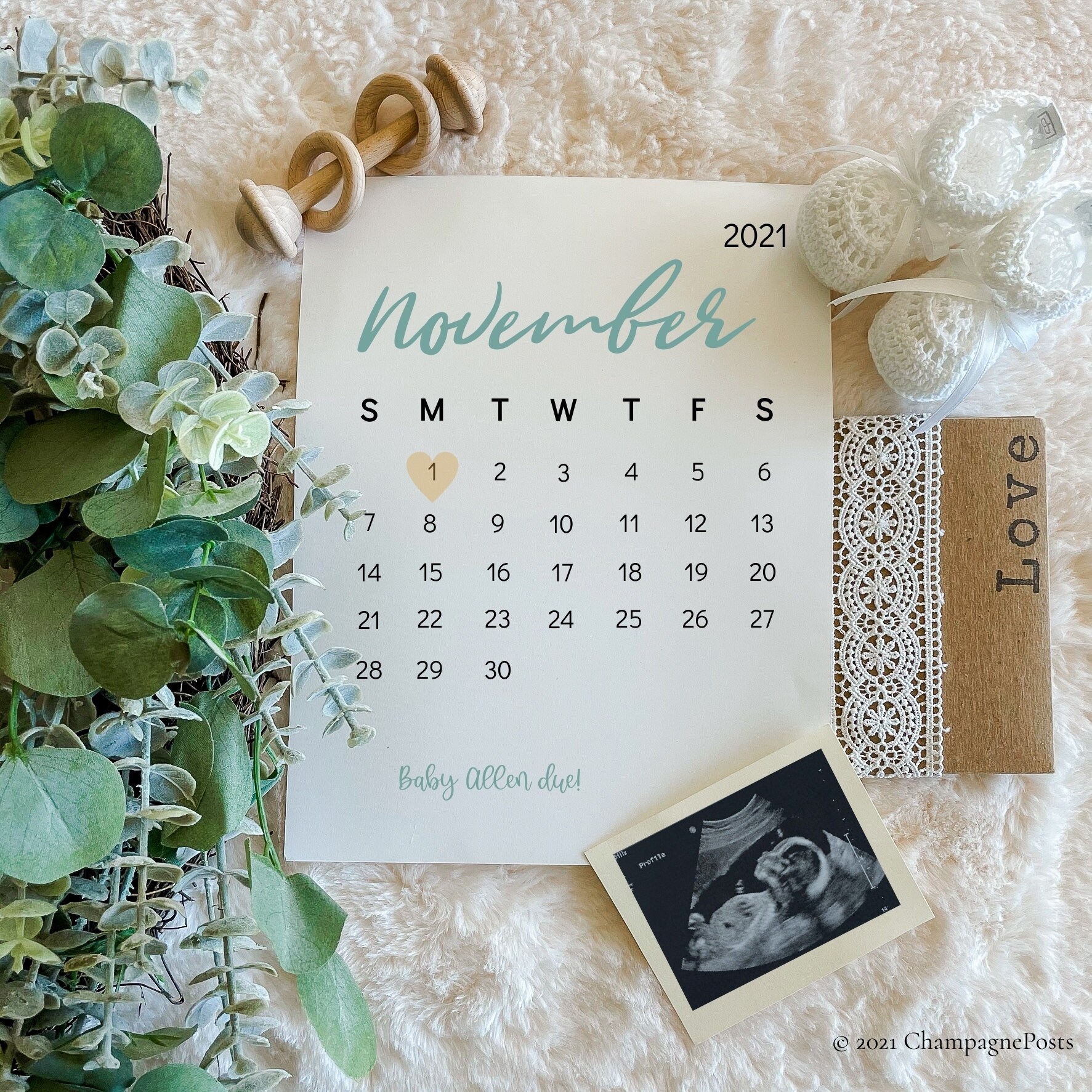Pregnancy Announcement Calendar Due Date, Social Media Baby Reveal ...