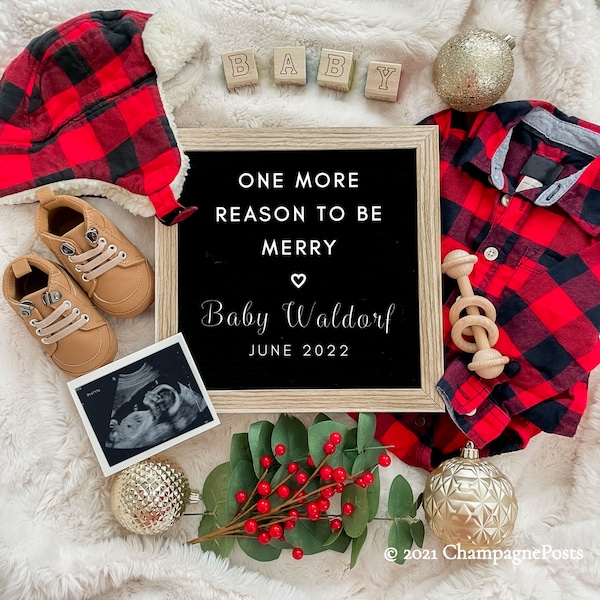 Christmas Pregnancy Announcement - One More Reason To Be Merry - Edit Yourself - Social Media Baby Reveal - Digital File - Gender Neutral