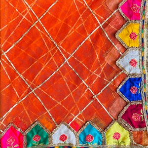 Beautiful Pakistani, Indian kiran lace Mehandi Dupatta with mix colours embroidered patch work on net Orange