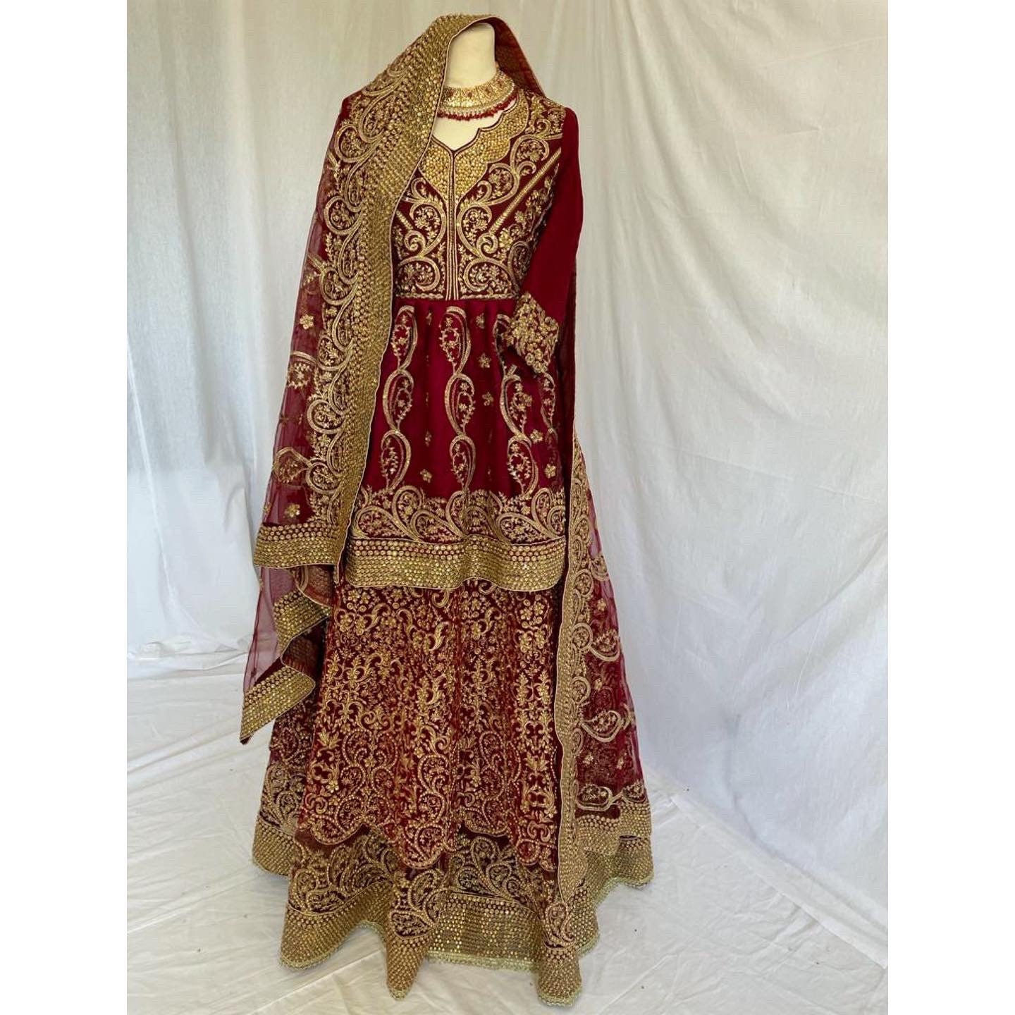 bridal lehenga maroon and golden
