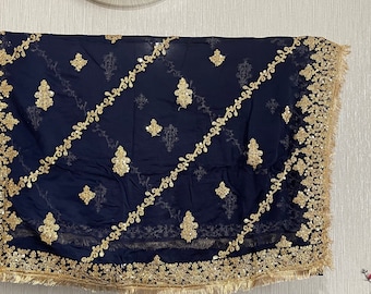 Beautiful embroidered chiffone dupatta with kiran lace allover. Elegant sequins and golden work. Perfect for Mehandi and other functions!