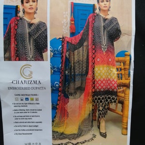 Beautiful 3piece embroidered linen shirt,trouser with sequins embroidered Dupata in small size.