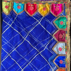 Beautiful Pakistani, Indian kiran lace Mehandi Dupatta with mix colours embroidered patch work on net royal blue