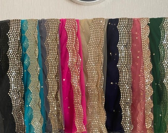 Beautiful embroidery Dupata with sequins,gold border & kiran lace.