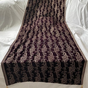 Pure micro Velvet Shawl with golden tilla embroidery in marooning plumb colour.