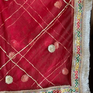 Beautiful Pakistani, Indian kiran lace Mehandi Dupatta with variety of colours- embroidered patch work on net
