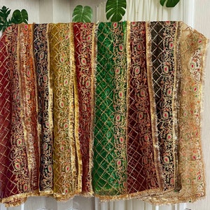 Beautiful embroidered resham work Mehandi dupata  with kiran lace