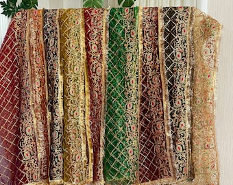 Beautiful embroidered resham work Mehandi dupata  with kiran lace