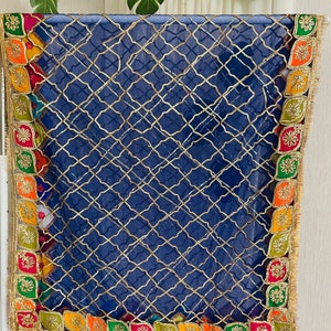 Beautiful Pakistani, Indian kiran lace Mehandi Dupatta with mix colours embroidered patch work on net dark blue
