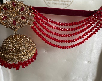 Beautiful gold plated traditional jhumke,tikka  with Sahare.