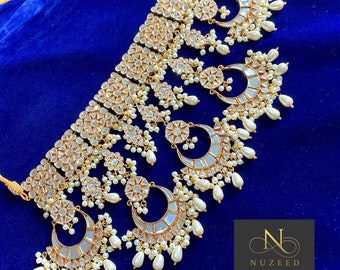 White Pearl Kundan Mirror Complete Bridal Set