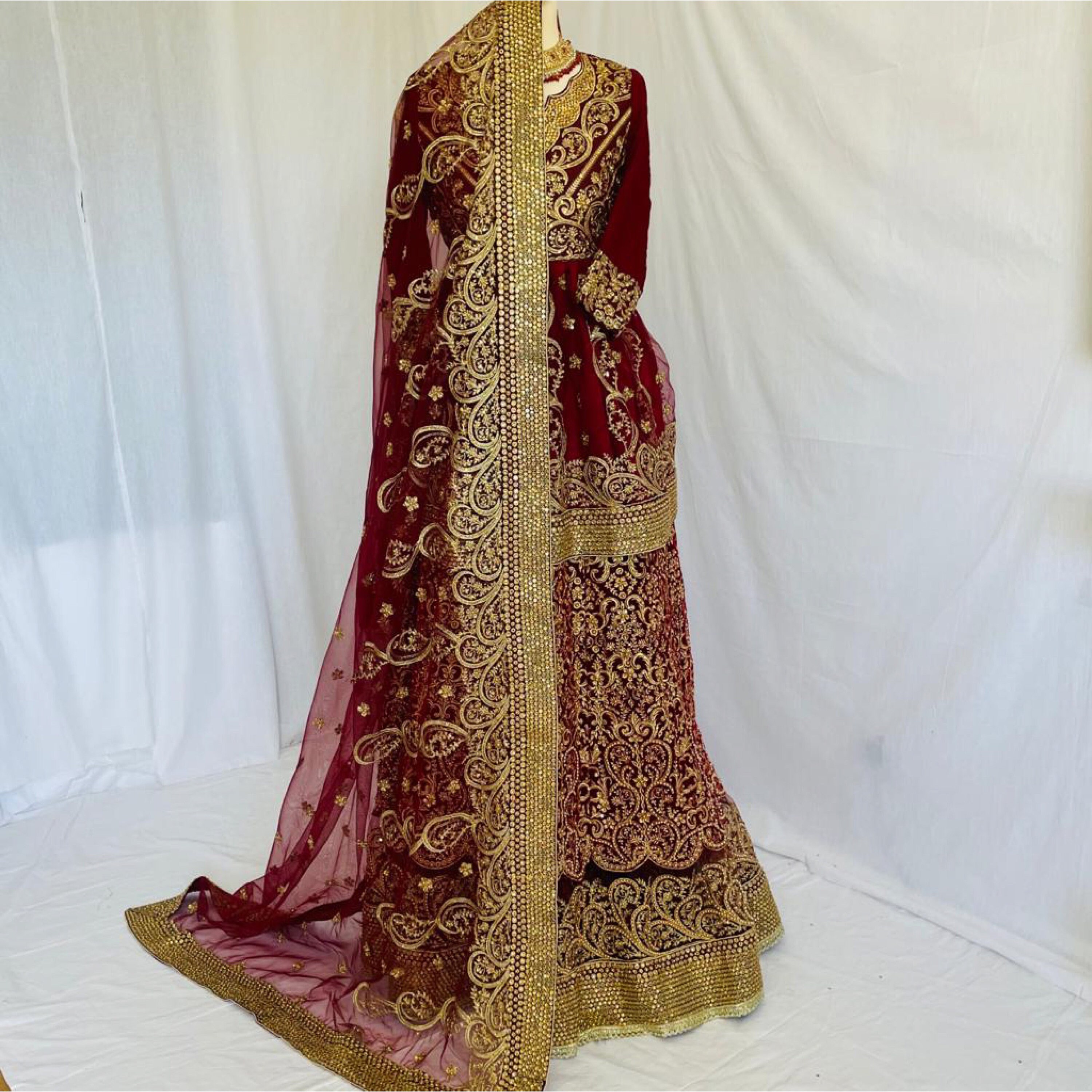 bridal lehenga maroon and golden