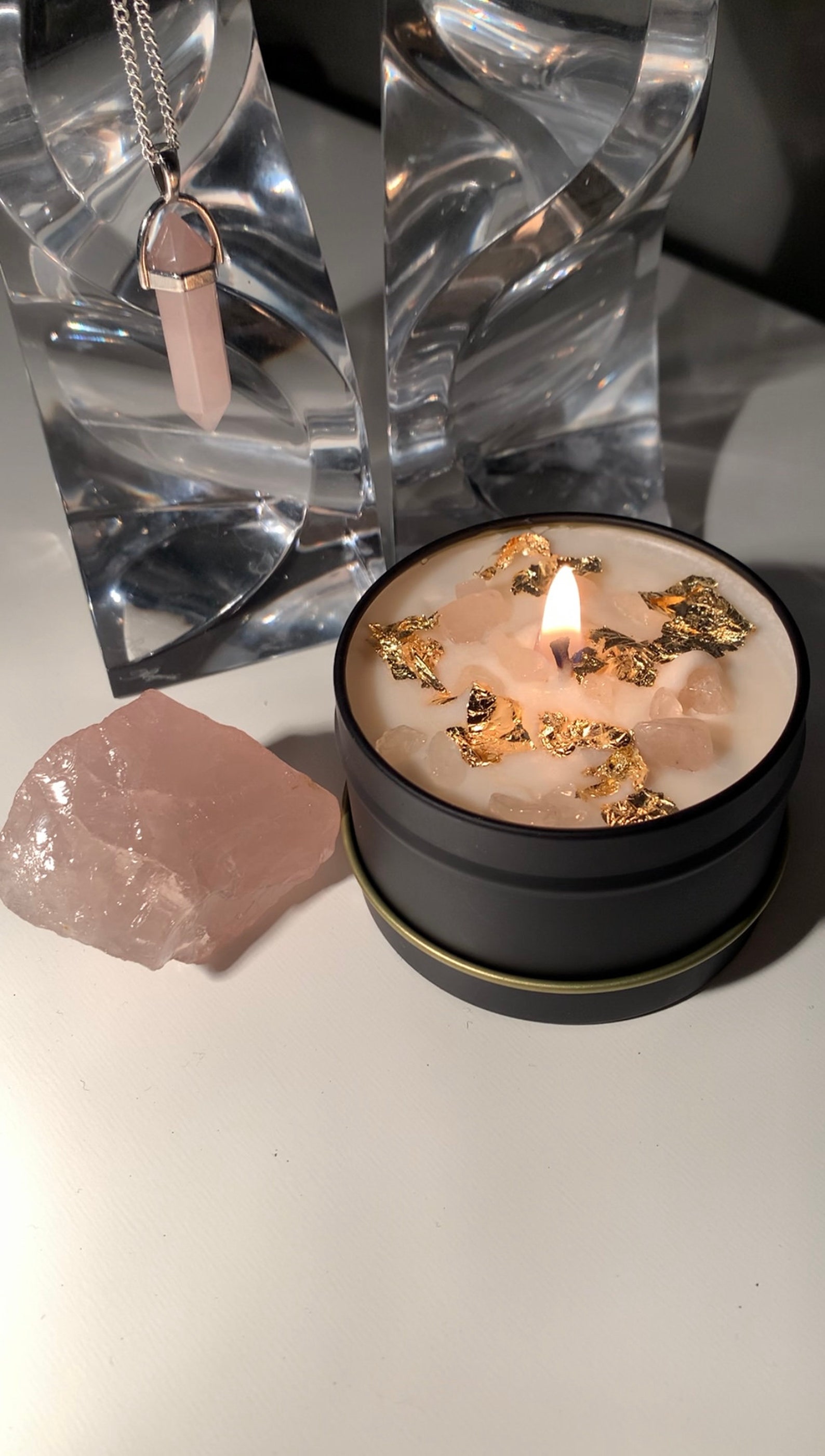 Rose Quartz Crystal Candle Etsy UK