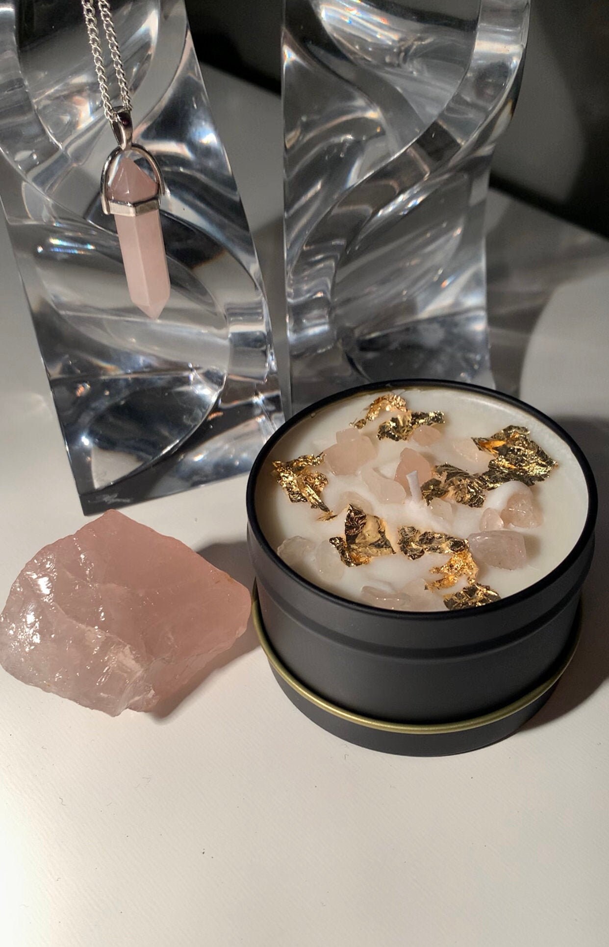 Rose Quartz Crystal Candle Etsy UK