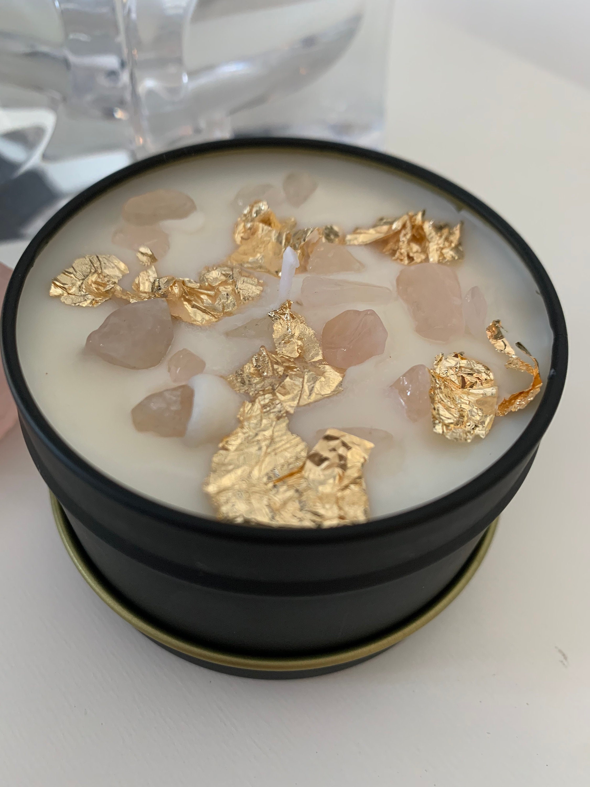 Rose Quartz Crystal Candle Etsy UK